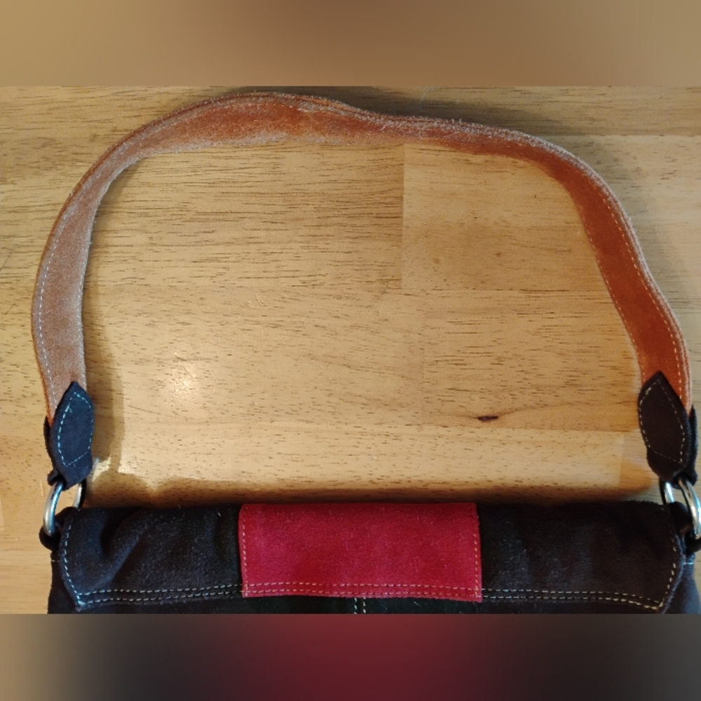 Vintage Y2K Genuine Leather Brown, Tan and Red Shoulder Bag - Picture 6 of 16